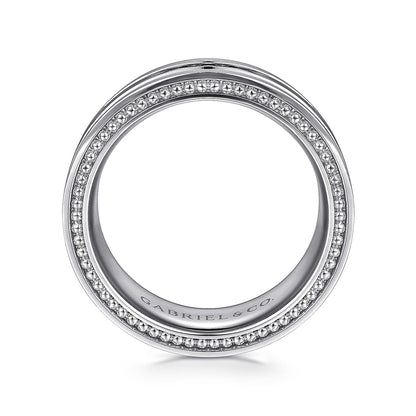 Gabriel & Co. Leo Men's 8mm Satin Finish Carved Milgrain Edge Wedding Ring in 14K White Gold close-up detail