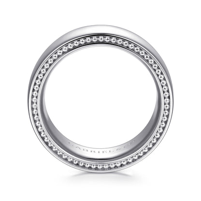Gabriel & Co. Kai Men's 8mm Polished Finish Milgrain Edge Wedding Ring in 14K White Gold close-up detail