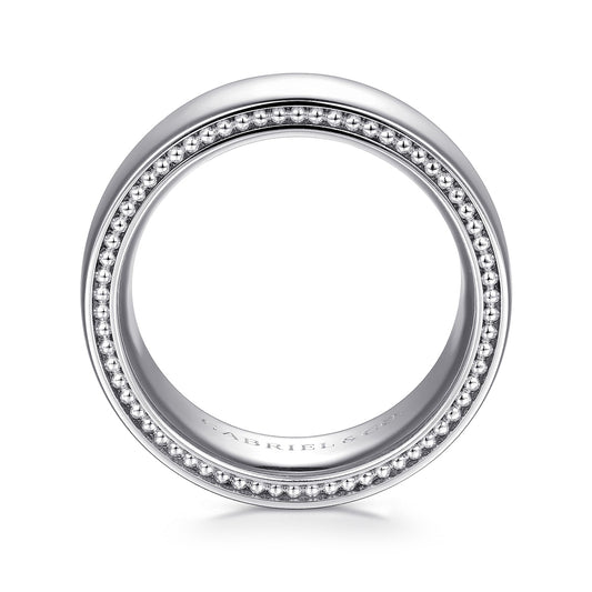 Gabriel & Co. Kai Men's 8mm Polished Finish Milgrain Edge Wedding Ring in 14K White Gold close-up detail