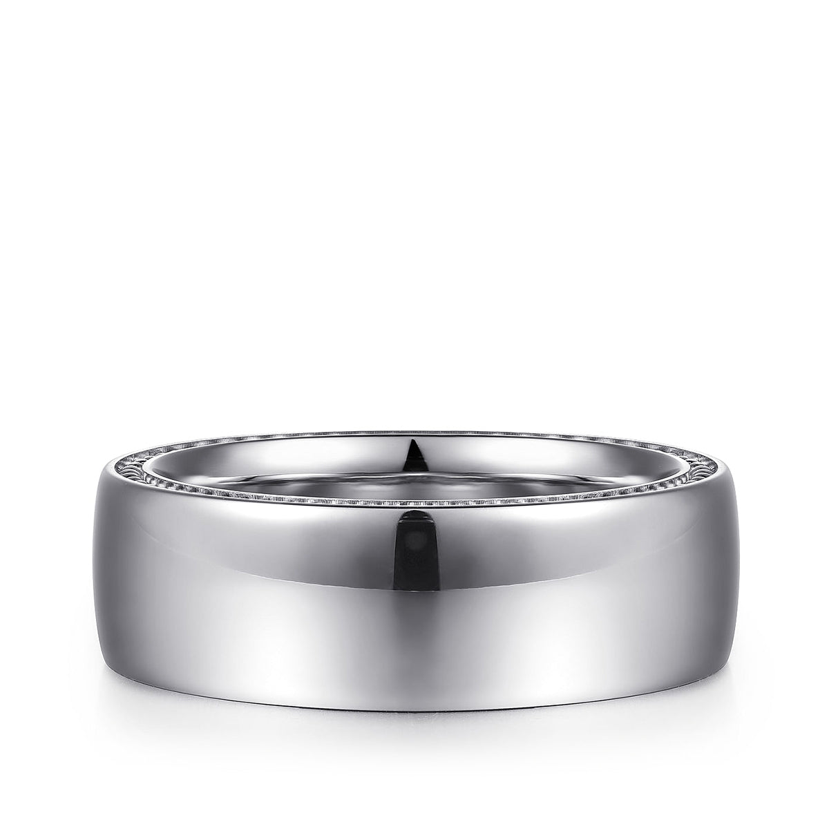 Gabriel & Co. Kai Men's 8mm Polished Finish Milgrain Edge Wedding Ring in 14K White Gold