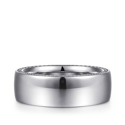 Gabriel & Co. Kai Men's 8mm Polished Finish Milgrain Edge Wedding Ring in 14K White Gold