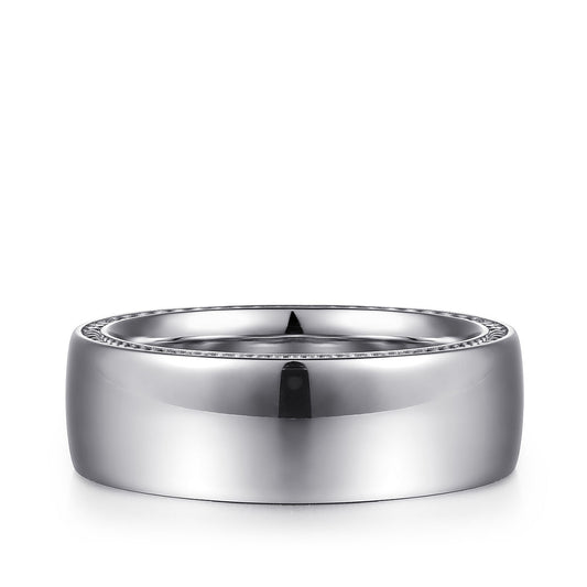 Gabriel & Co. Kai Men's 8mm Polished Finish Milgrain Edge Wedding Ring in 14K White Gold
