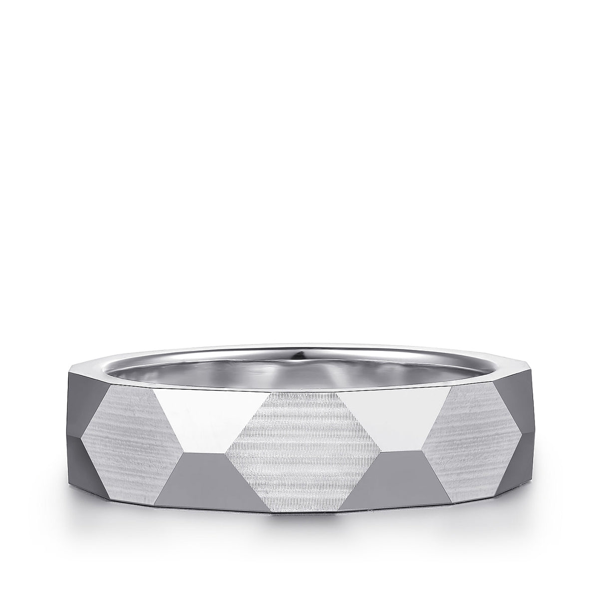 Gabriel & Co. Oscar Men's 6mm Satin Finish Carved Wedding Ring in 14K White Gold