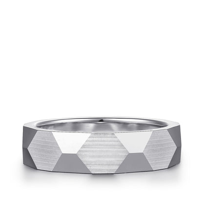 Gabriel & Co. Oscar Men's 6mm Satin Finish Carved Wedding Ring in 14K White Gold
