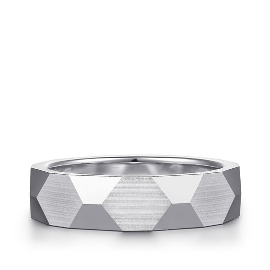 Gabriel & Co. Oscar Men's 6mm Satin Finish Carved Wedding Ring in 14K White Gold