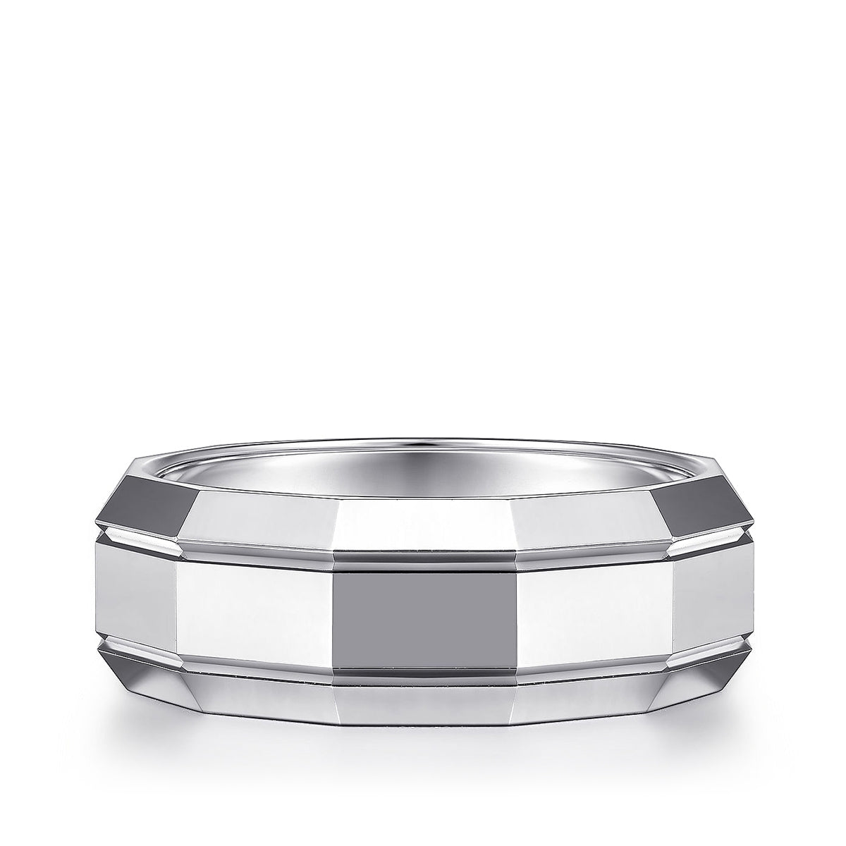 Gabriel & Co. Ray Men's 8mm Polished Finish Angular Wedding Ring in 14K White Gold