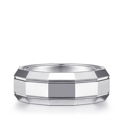 Gabriel & Co. Ray Men's 8mm Polished Finish Angular Wedding Ring in 14K White Gold