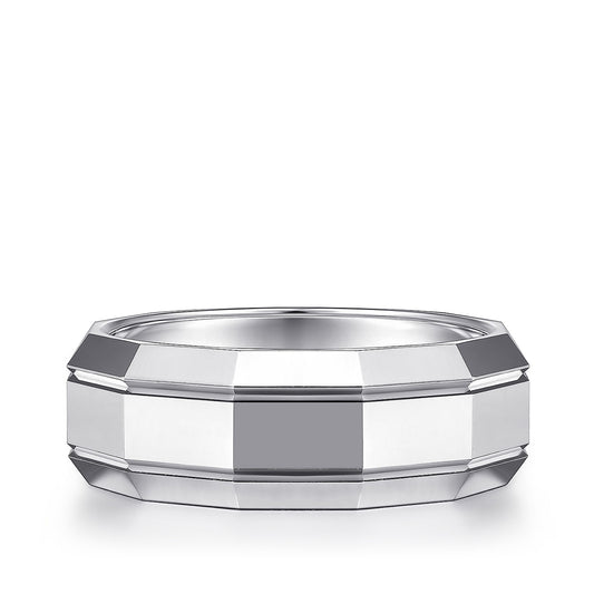 Gabriel & Co. Ray Men's 8mm Polished Finish Angular Wedding Ring in 14K White Gold
