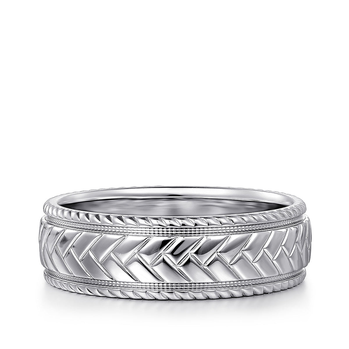 Gabriel & Co. Asher Men's 7mm Chevron Wedding Ring in 14K White Gold