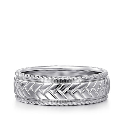 Gabriel & Co. Asher Men's 7mm Chevron Wedding Ring in 14K White Gold
