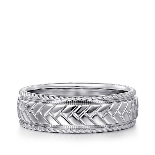 Gabriel & Co. Asher Men's 7mm Chevron Wedding Ring in 14K White Gold