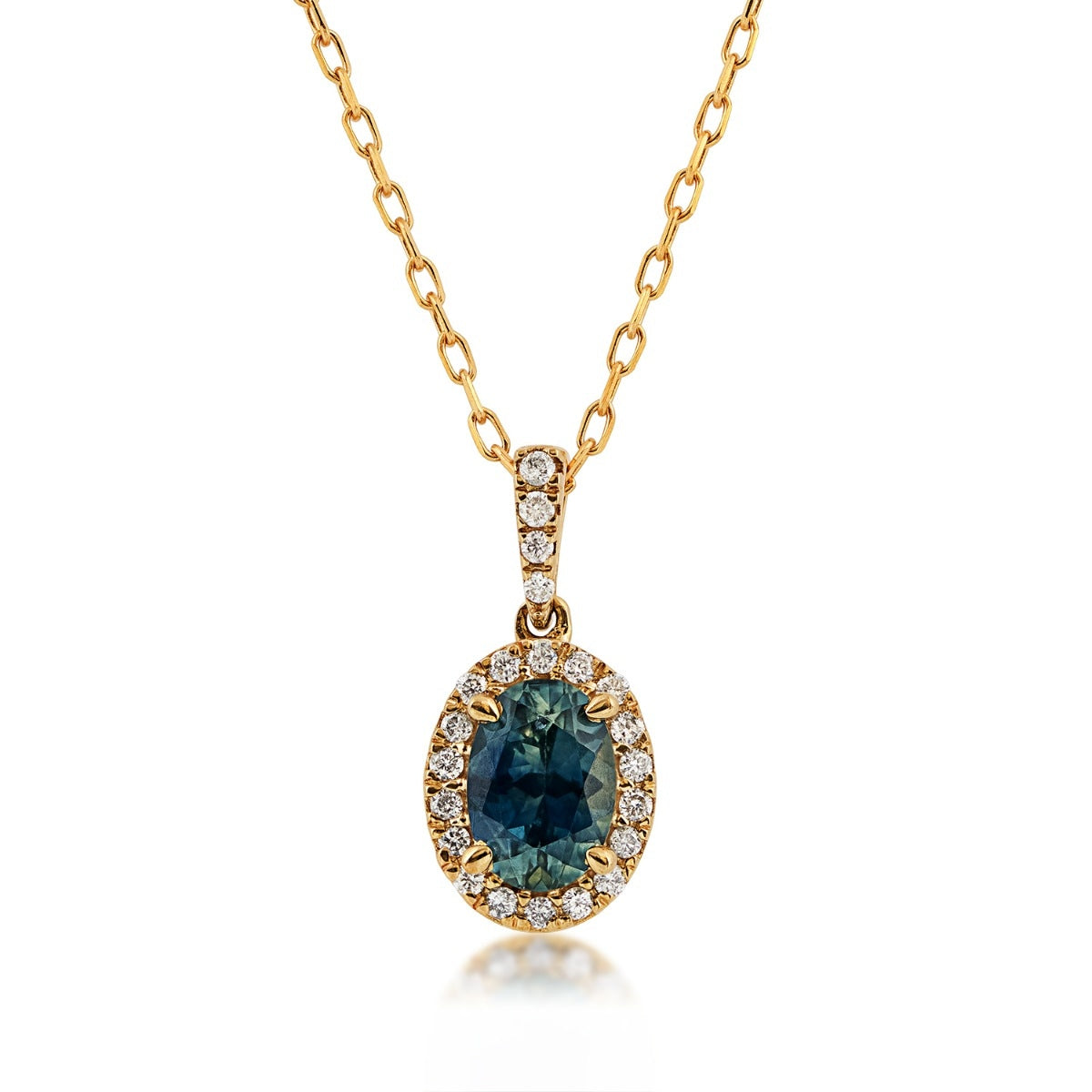 American Colors Oval Montana Sapphire & 1/10 ct. tw. Diamond Halo Pendant in 10K Yellow Gold