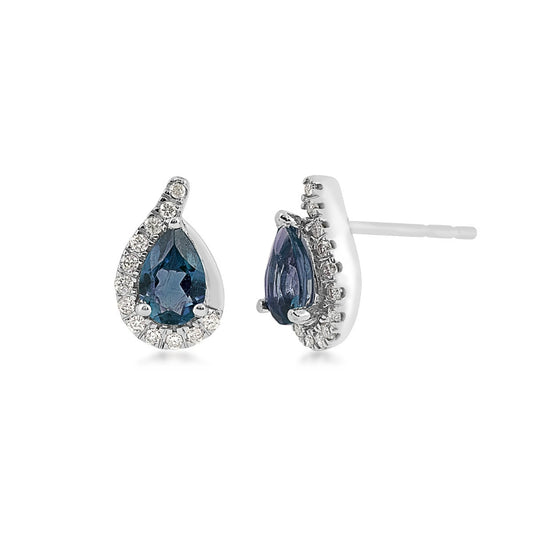 American Colors Pear Montana Sapphire & 1/8 ct. tw. Diamond Half Halo Earrings in 10K White Gold