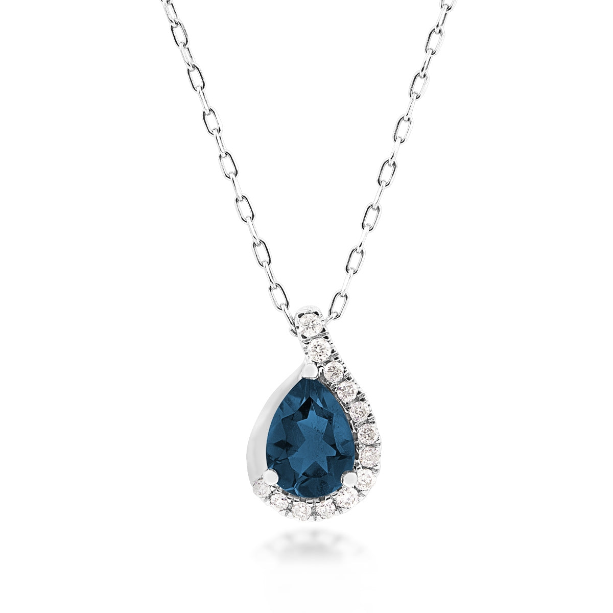 American Colors Pear Montana Sapphire & 1/10 ct. tw. Diamond Half Halo Pendant in 10K White Gold