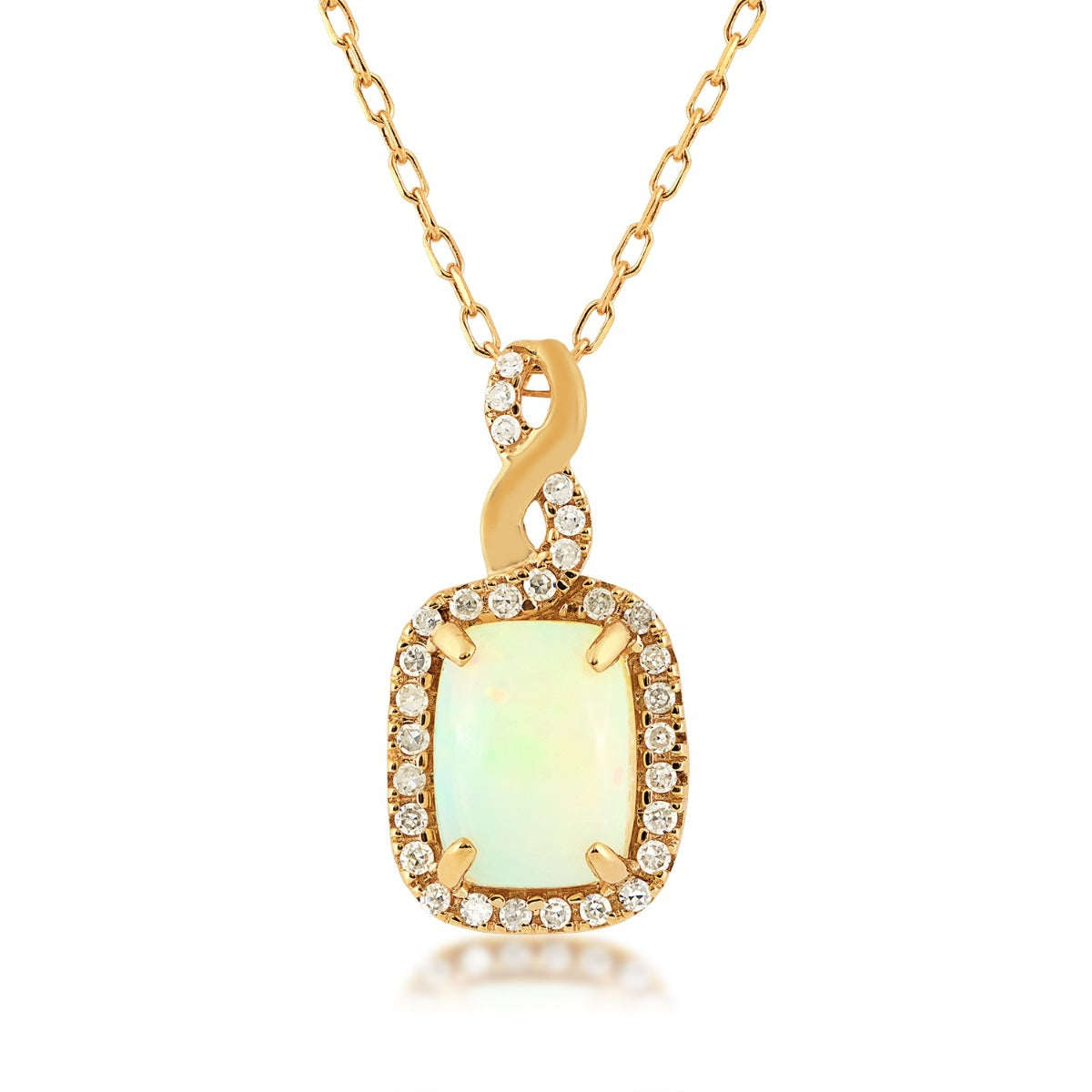 Infinite Love Cushion Opal & 1/10 ct. tw. Diamond Halo Twist Pendant in 10K Yellow Gold