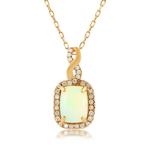 Infinite Love Cushion Opal & 1/10 ct. tw. Diamond Halo Twist Pendant in 10K Yellow Gold