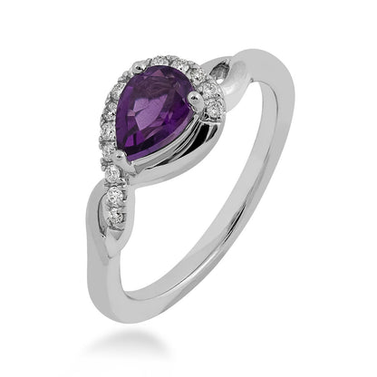 Pear Amethyst & 1/10 ct. tw. Diamond Half Halo Twist Ring in 10K White Gold front view