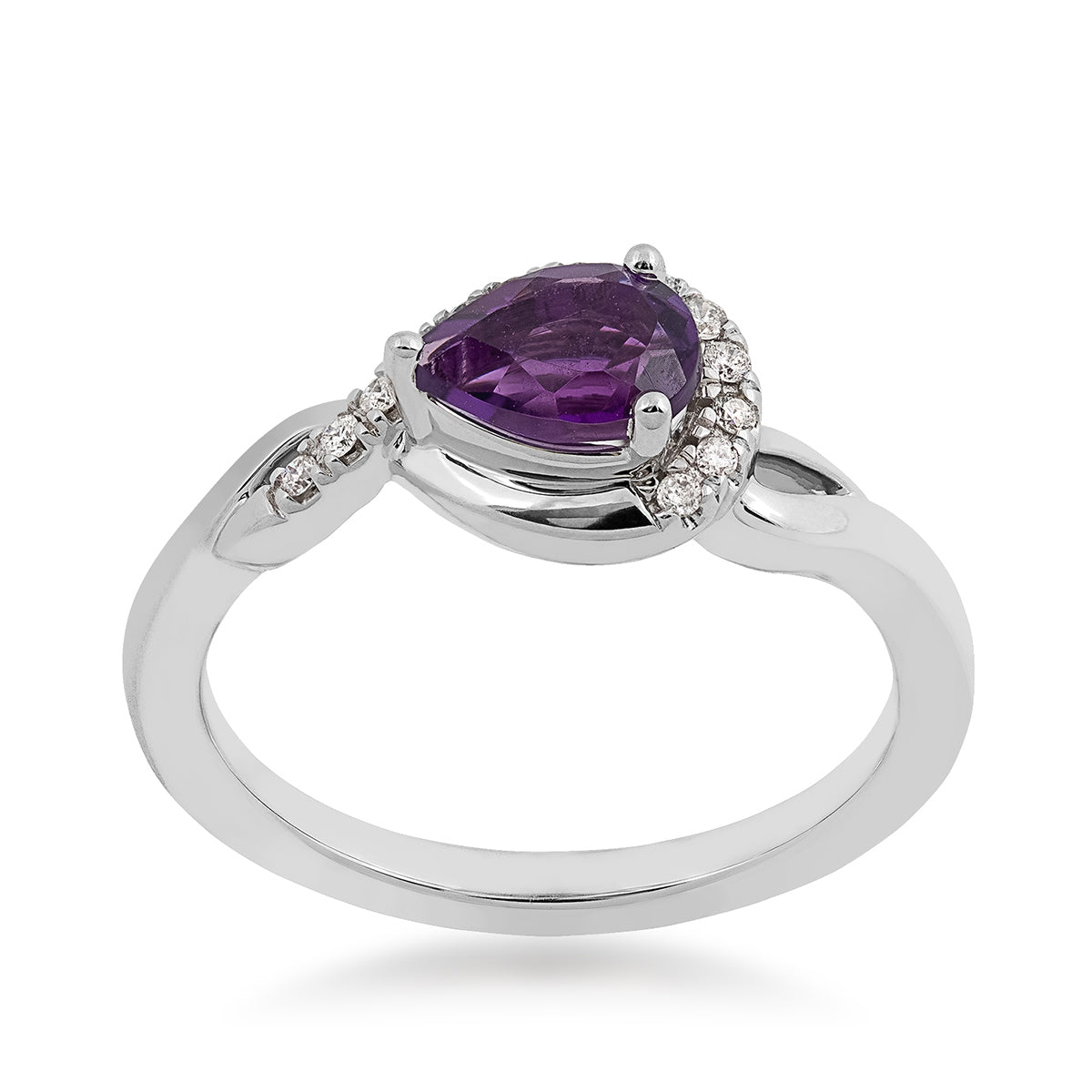 Pear Amethyst & 1/10 ct. tw. Diamond Half Halo Twist Ring in 10K White Gold