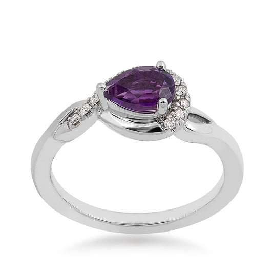 Pear Amethyst & 1/10 ct. tw. Diamond Half Halo Twist Ring in 10K White Gold