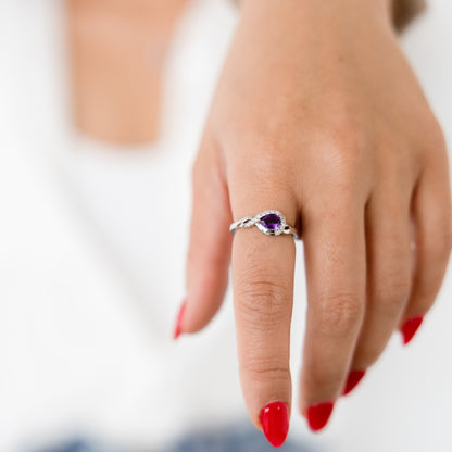 Pear Amethyst & 1/10 ct. tw. Diamond Half Halo Twist Ring in 10K White Gold side profile