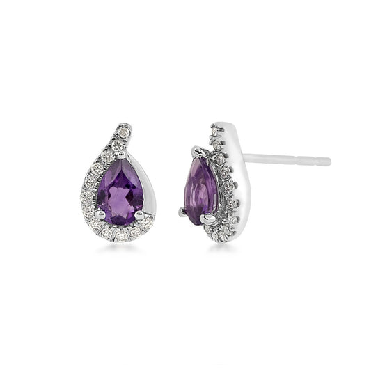 Pear Amethyst & 1/8 ct. tw. Diamond Half Halo Earrings in 10K White Gold