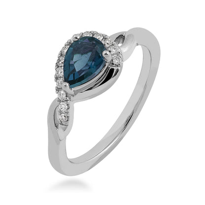 American Colors Pear Montana Sapphire & 1/10 ct. tw. Diamond Half Halo Twist Ring in 10K White Gold front view