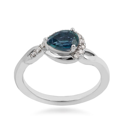 American Colors Pear Montana Sapphire & 1/10 ct. tw. Diamond Half Halo Twist Ring in 10K White Gold
