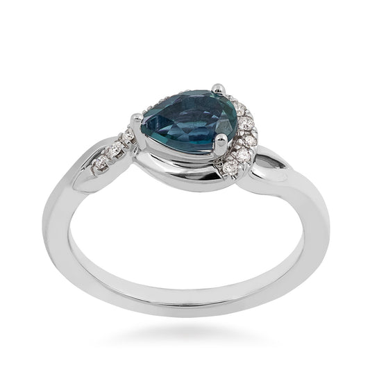 American Colors Pear Montana Sapphire & 1/10 ct. tw. Diamond Half Halo Twist Ring in 10K White Gold