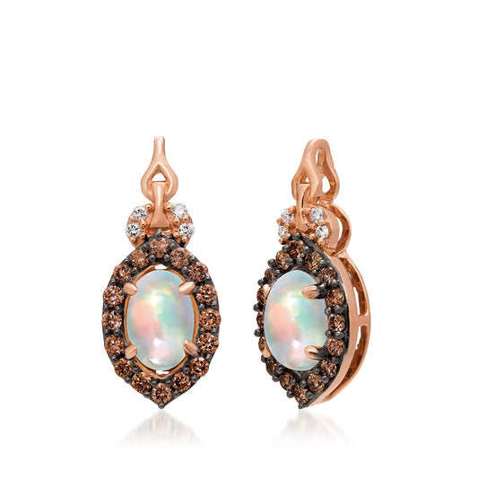 Le Vian Oval Neopolitan Opal & 1/4 ct. tw. Chocolate & Vanilla Diamond Halo Earrings in 14K Strawberry Gold