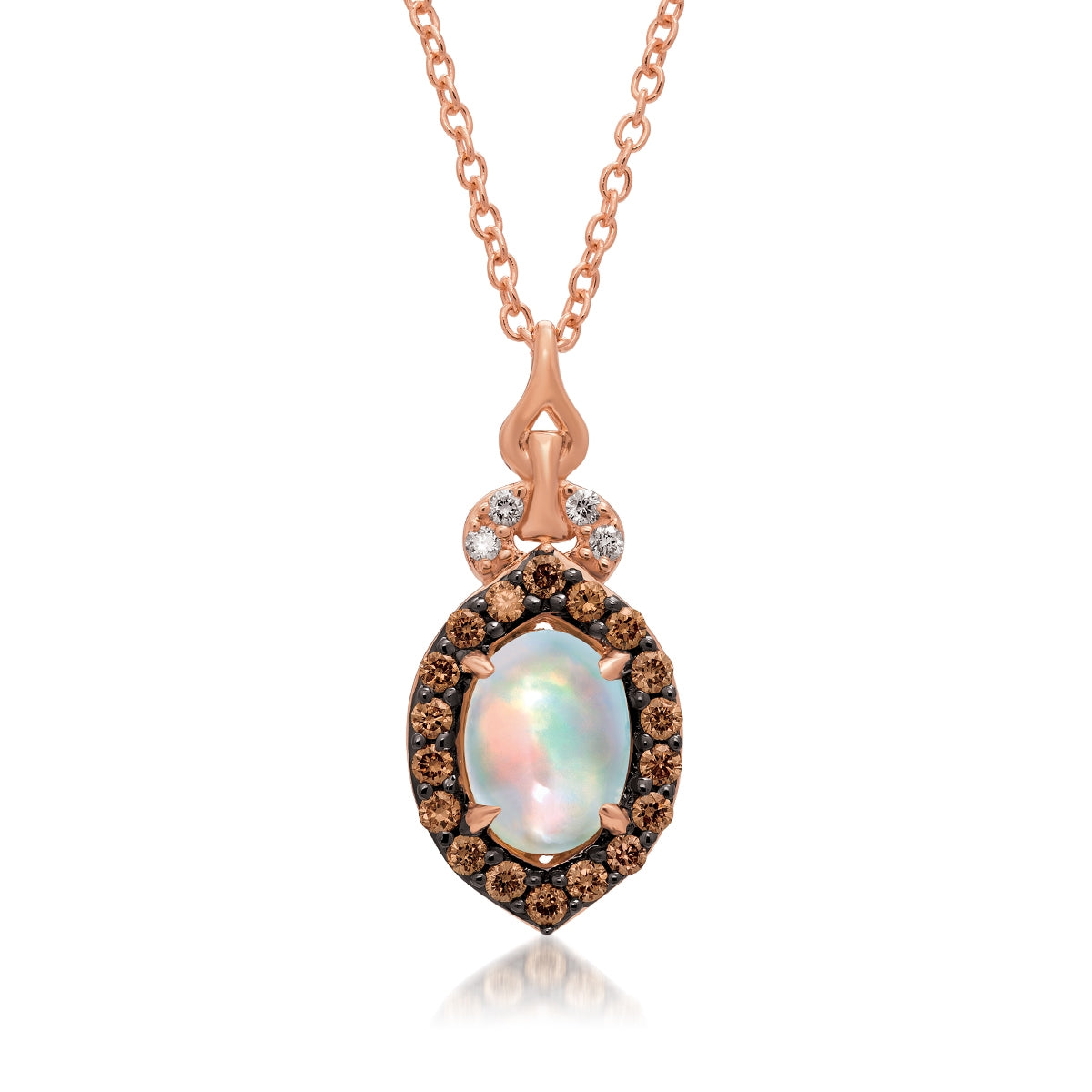Le Vian Oval Neopolitan Opal & 1/4 ct. tw. Chocolate & Vanilla Diamond Halo Pendant in 14K Strawberry Gold