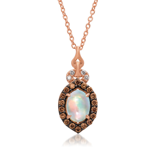Le Vian Oval Neopolitan Opal & 1/4 ct. tw. Chocolate & Vanilla Diamond Halo Pendant in 14K Strawberry Gold