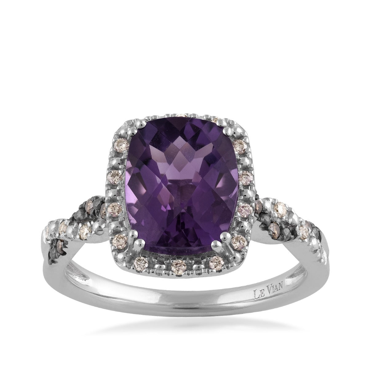 Le Vian Cushion Amethyst & 1/7 ct. tw. Nude & Chocolate Diamond Halo Twist Ring in 14K Vanilla Gold