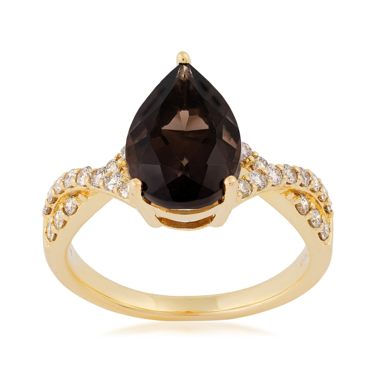 Le Vian Pear Chocolate Quartz & 3/8 ct. tw. Diamond Twist Ring in 14K Honey Gold