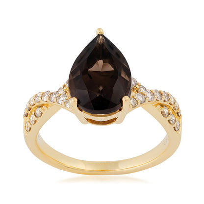 Le Vian Pear Chocolate Quartz & 3/8 ct. tw. Diamond Twist Ring in 14K Honey Gold