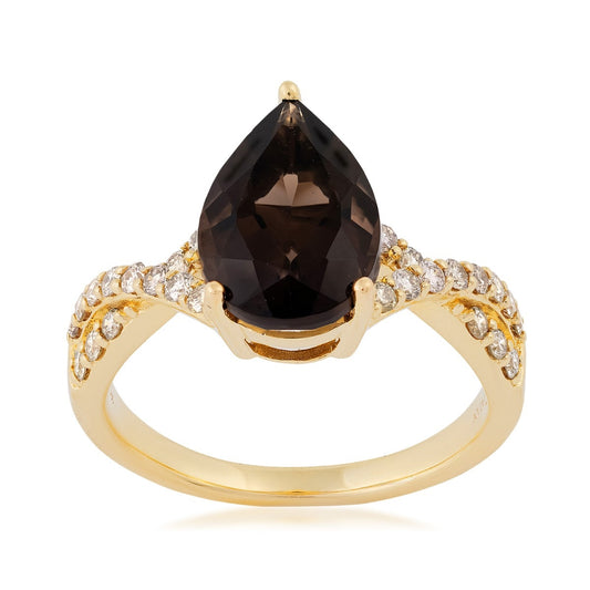 Le Vian Pear Chocolate Quartz & 3/8 ct. tw. Diamond Twist Ring in 14K Honey Gold