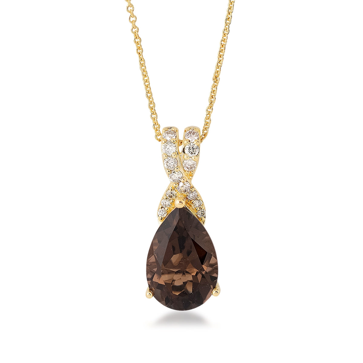 Le Vian Pear Chocolate Quartz & 1/7 ct. tw. Diamond Pendant in 14K Honey Gold