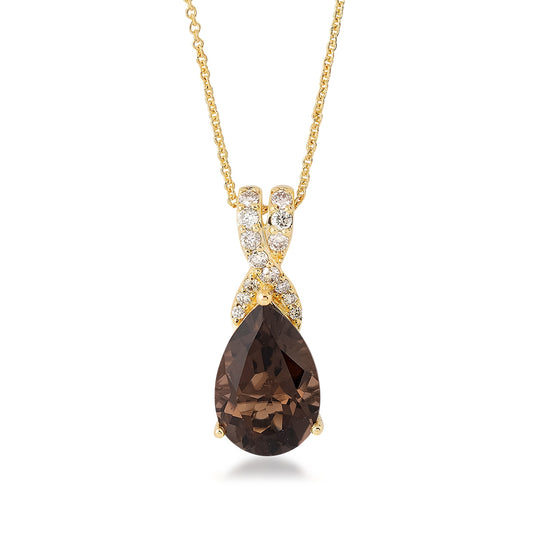 Le Vian Pear Chocolate Quartz & 1/7 ct. tw. Diamond Pendant in 14K Honey Gold