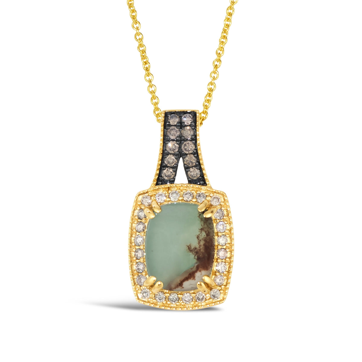 Le Vian Cushion Peacock Aquaprase & 1/3 ct. tw. Nude & Chocolate Diamond Pendant in 14K Honey Gold