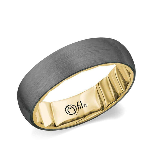 MFIT Men's 6mm Satin Finish Wedding Ring in Gray Tantalum & 10K Yellow Gold front view