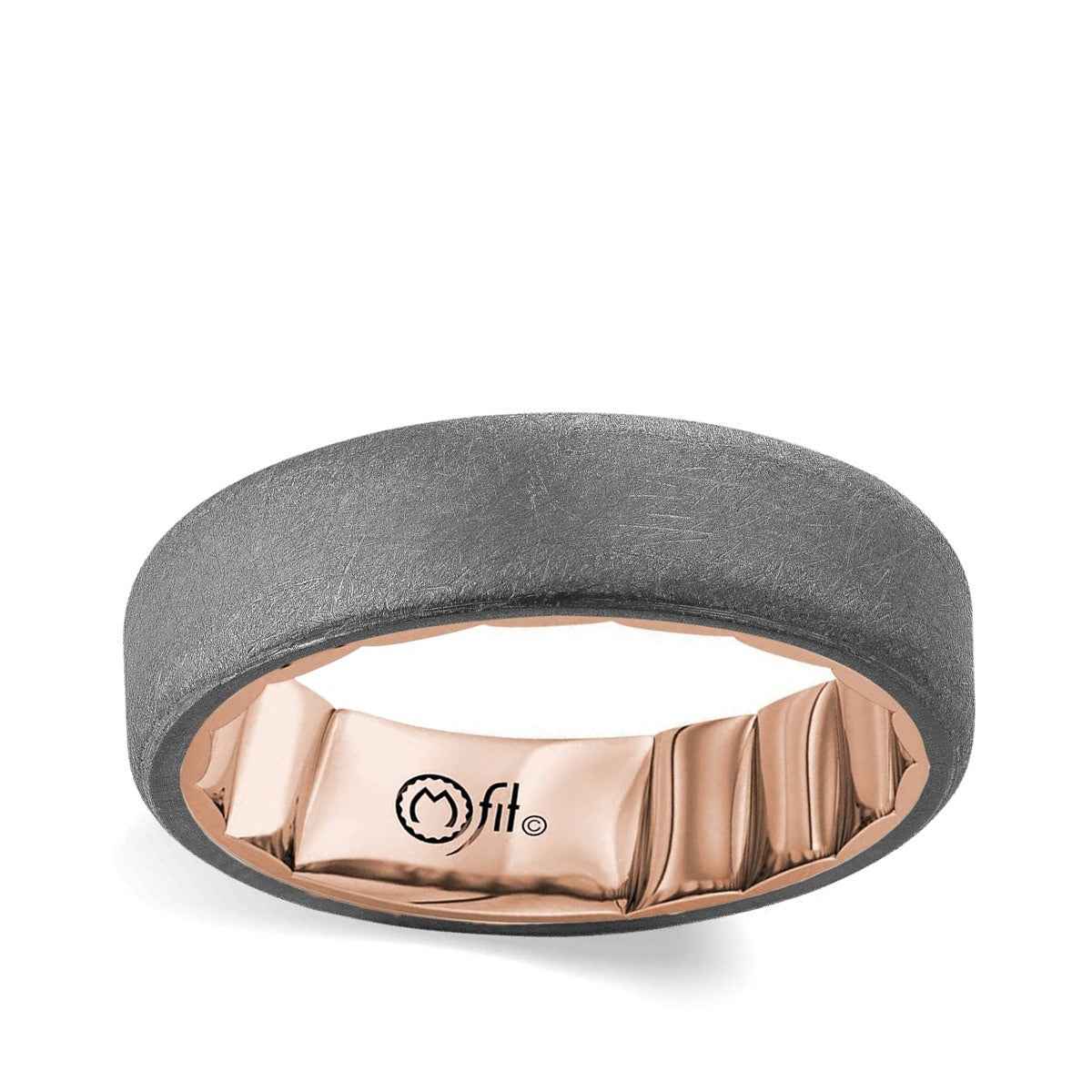 MFIT Men's 6mm Sandblast Finish Wedding Ring in Gray Tantalum & 10K Pink Gold