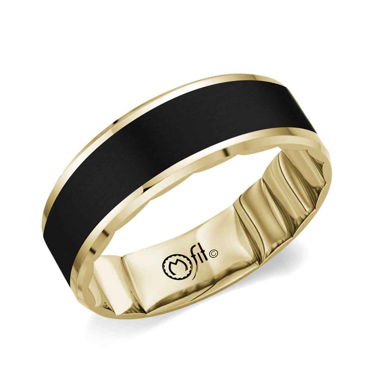 MFIT Men's 8mm Wedding Ring in Black Ceramic & 10K Yellow Gold front view