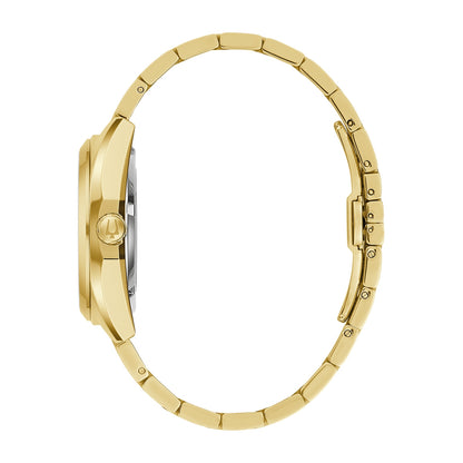 Bulova Men's Surveyor Automatic Gold-Tone Stainless Steel Watch with Champagne Open Aperture Dial front view