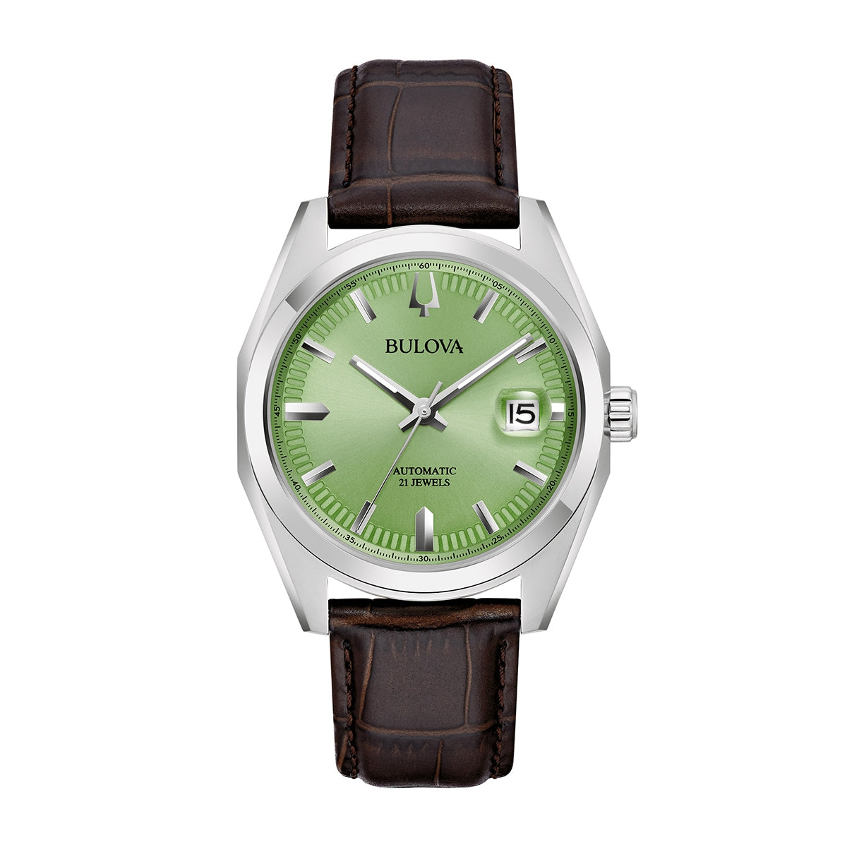 Bulova Men's Surveyor Automatic Stainless Steel Watch with Light Green Dial & Leather Strap