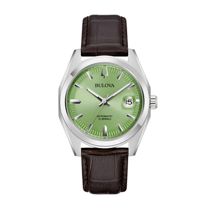 Bulova Men's Surveyor Automatic Stainless Steel Watch with Light Green Dial & Leather Strap