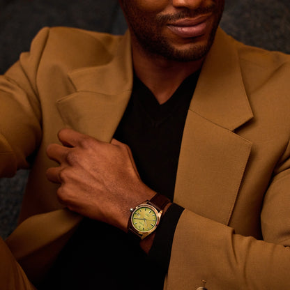 Bulova Men's Surveyor Automatic Stainless Steel Watch with Light Green Dial & Leather Strap side profile