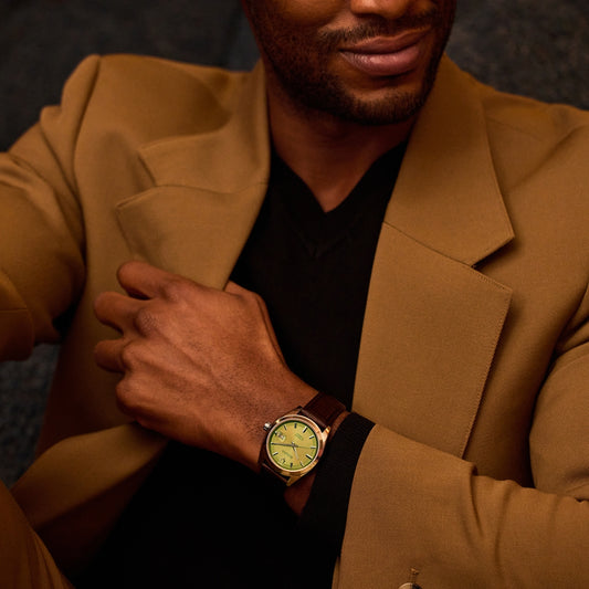 Bulova Men's Surveyor Automatic Stainless Steel Watch with Light Green Dial & Leather Strap side profile