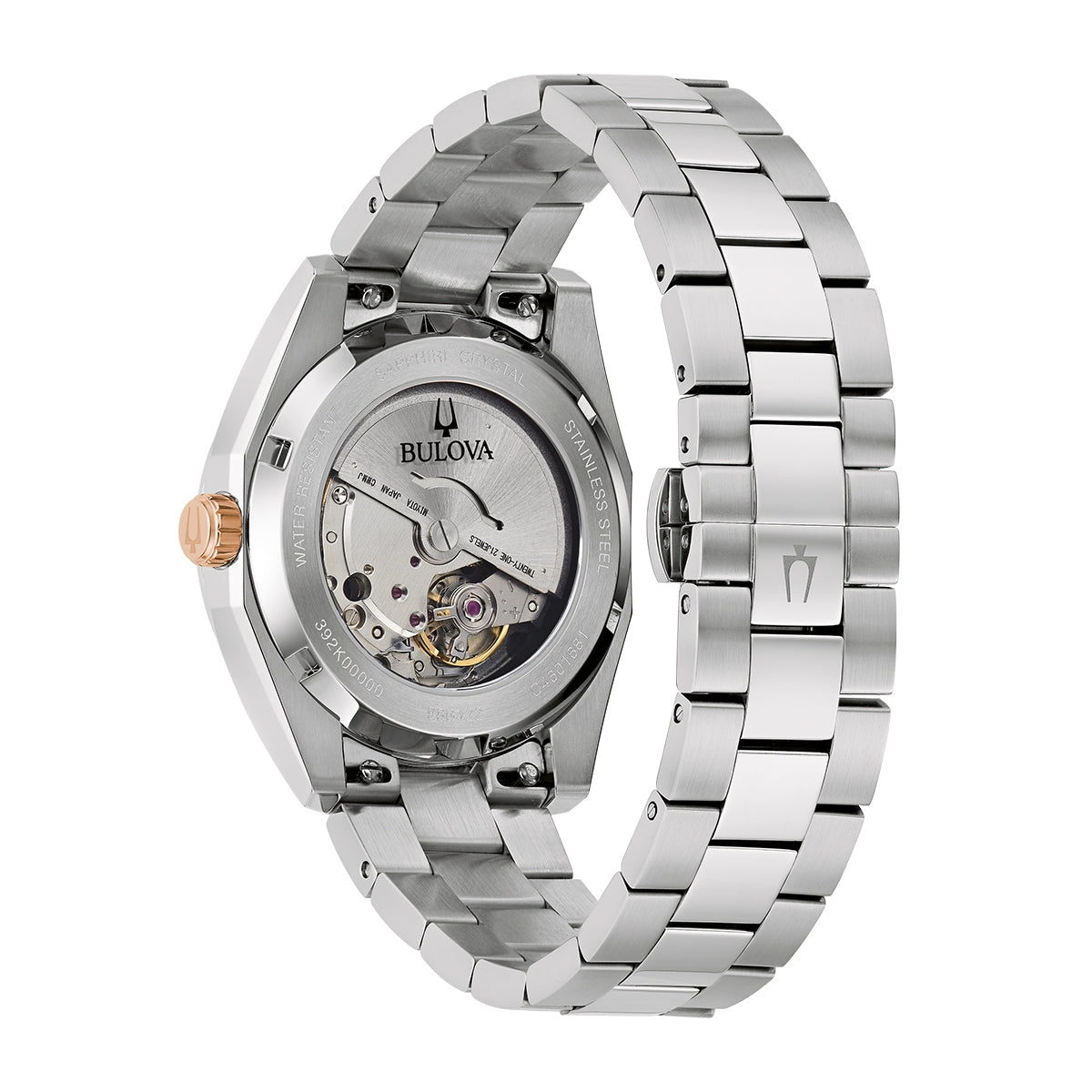 Bulova Men's Surveyor Automatic Stainless Steel Watch with Burgundy Dial close-up detail
