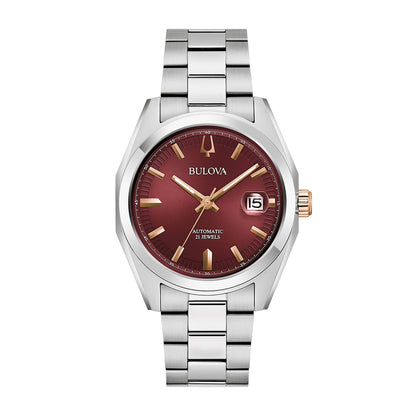 Bulova Men's Surveyor Automatic Stainless Steel Watch with Burgundy Dial
