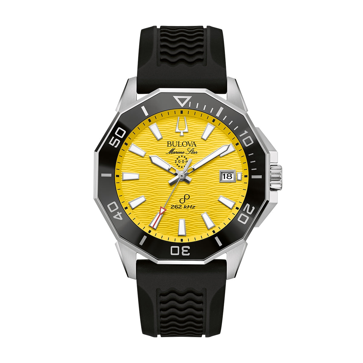 Bulova Men's Marine Star Quartz Stainless Steel Watch with Yellow Dial & Black Silicone Strap
