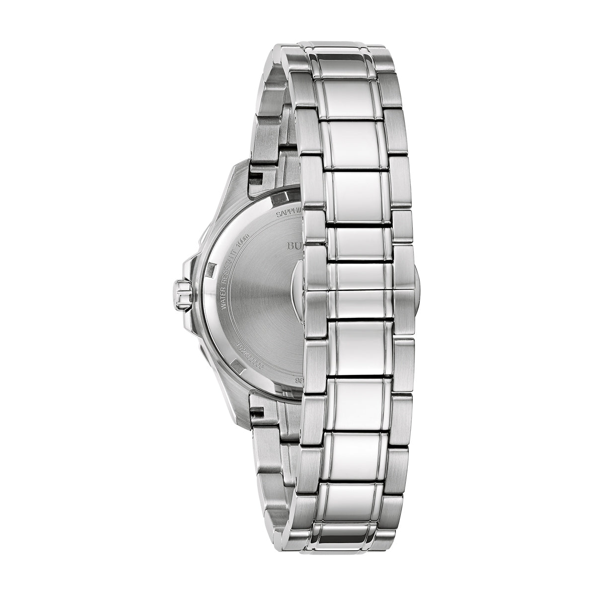 Bulova Ladies' Marine Star Quartz Stainless Steel Watch with Diamond Accent Light Blue Mother of Pearl Dial close-up detail